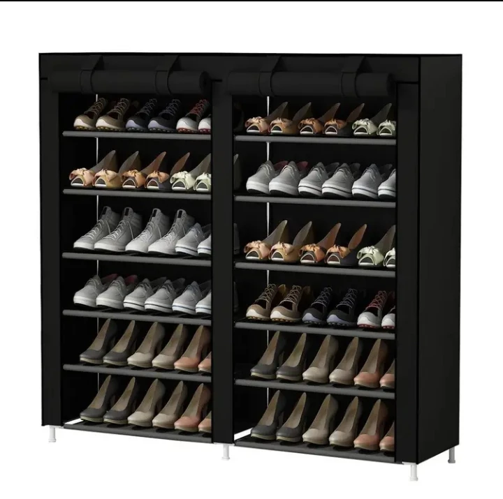 (BRAND NEW) Portable 42 Pairs Double Row Shoe Rack with Covers