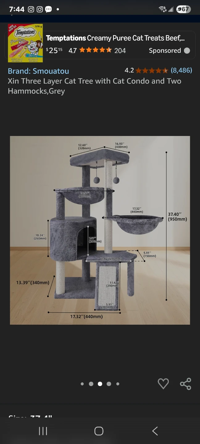 Cat Tree with Cat Condo and Two Hammocks New - photo 3