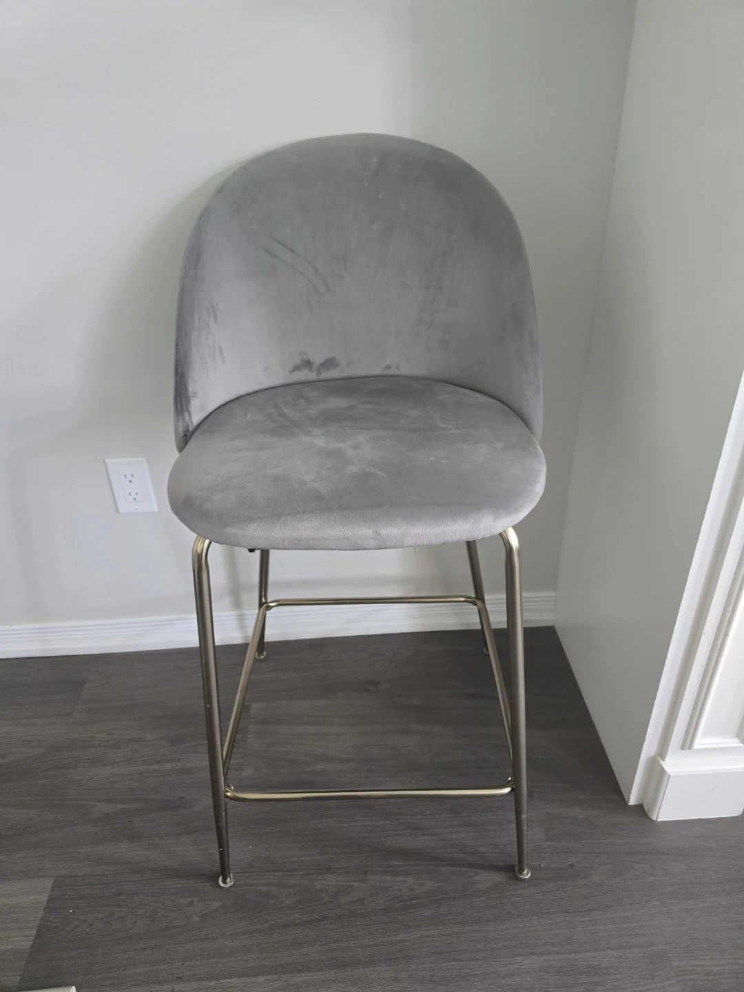 Set of 4 Grey Velvet Bar Stools - photo 2