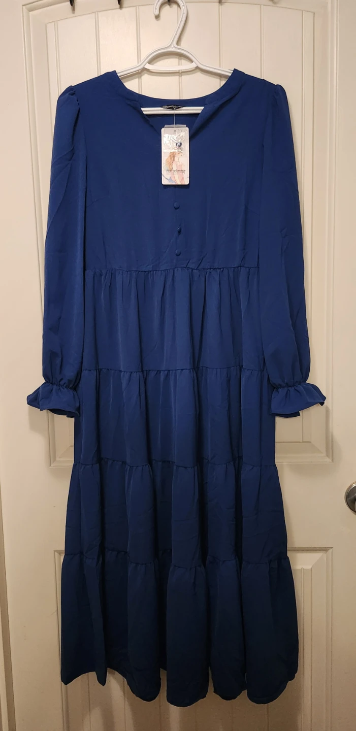 PrettyGarden Blue Tiered Long Sleeve Dress