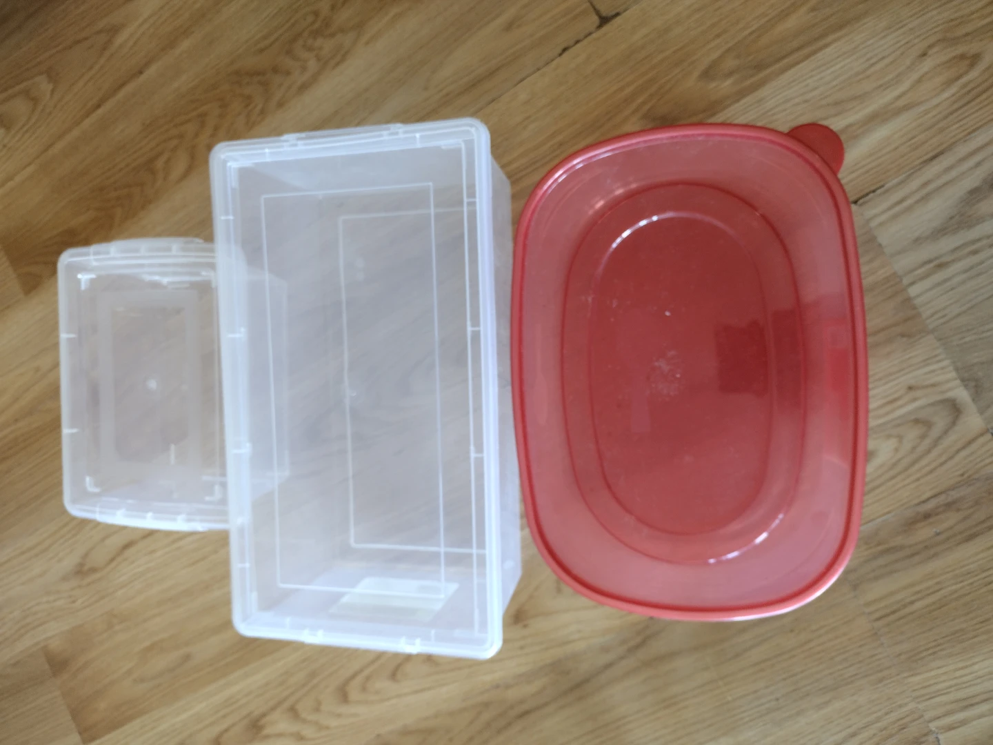 Set of three plastic food storage containers