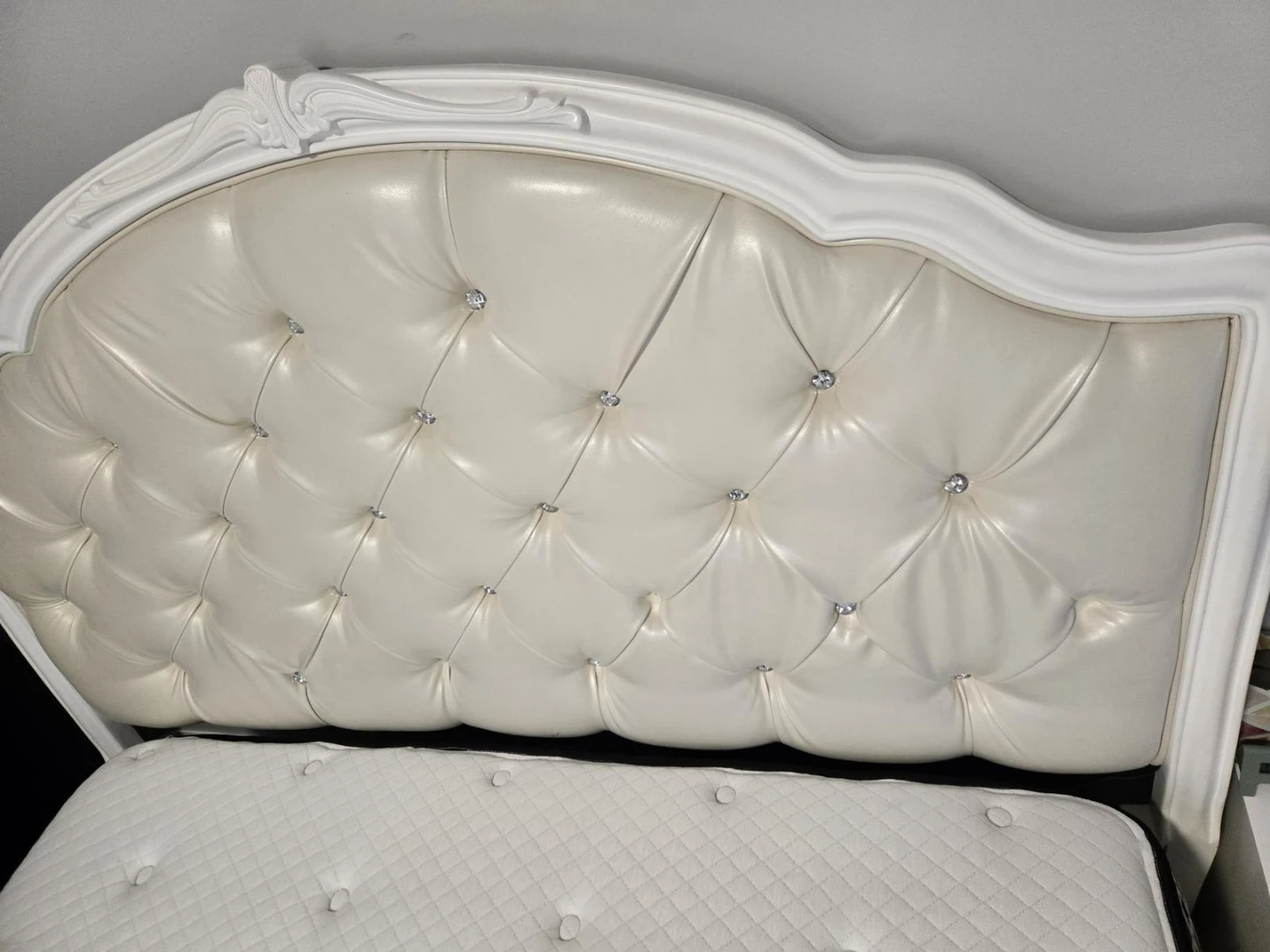 White Upholstered Bed Frame and Nightstand Set - photo 2