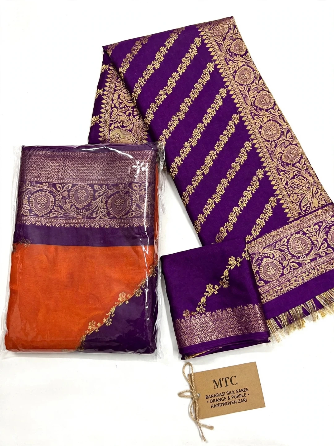 MTC Dola Silk Saree - Orange and Purple - photo 5