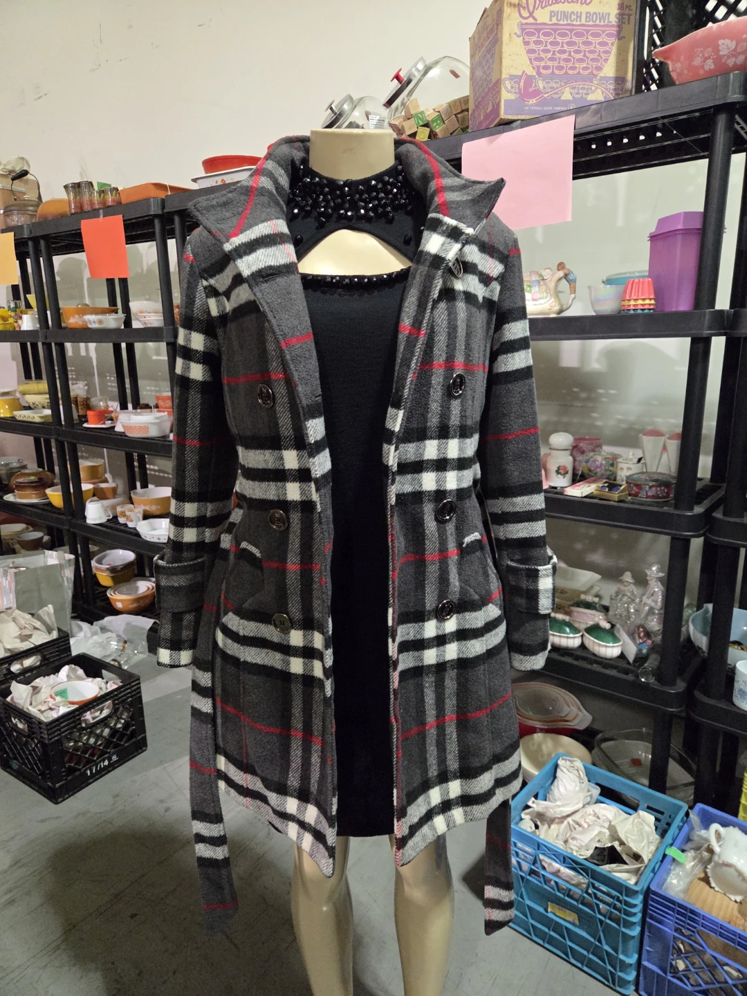 Trench Coat with Plaid Pattern - photo 4