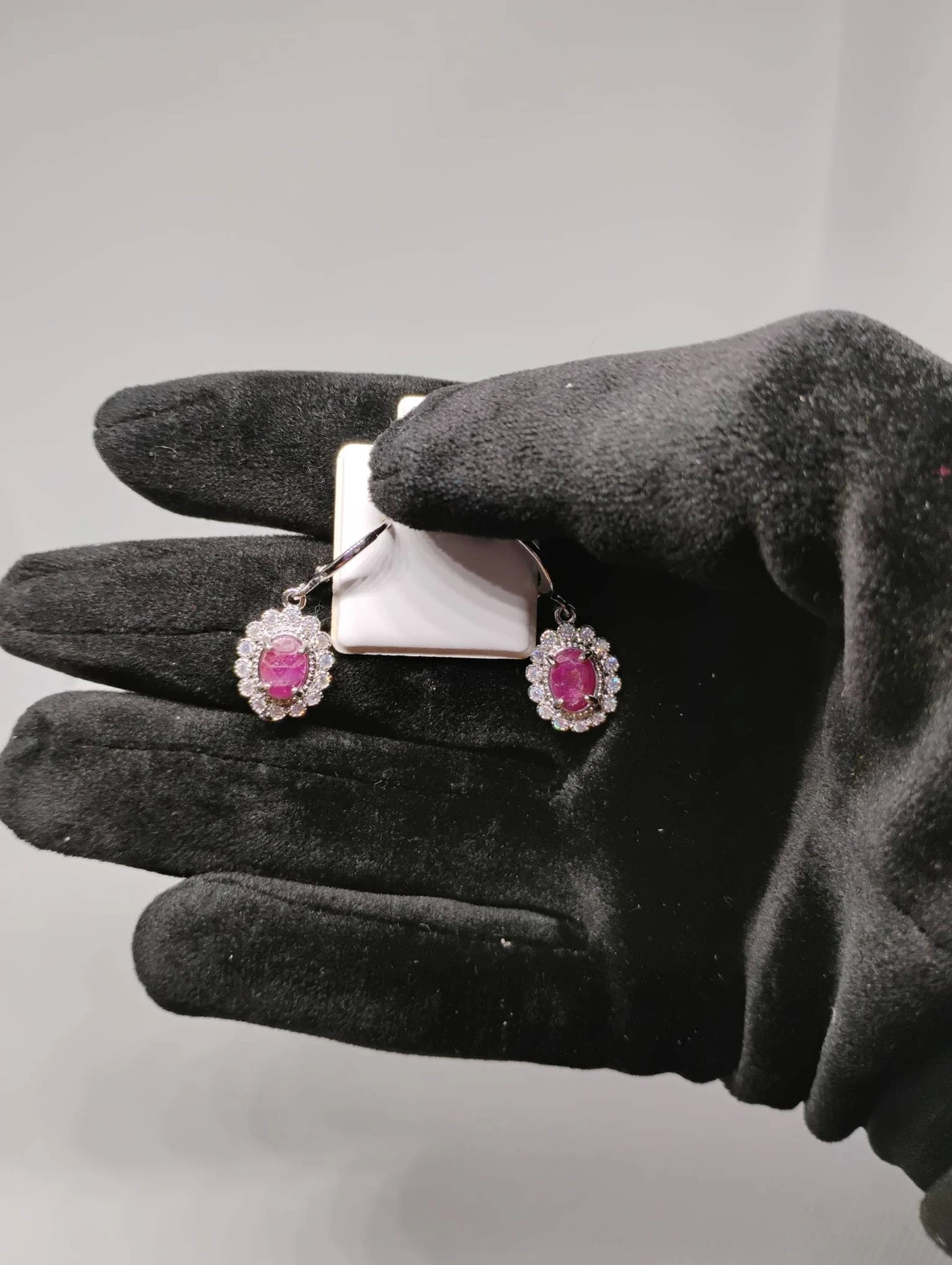 Silver Ruby Flower Pendant Necklace & Earrings Set - photo 4