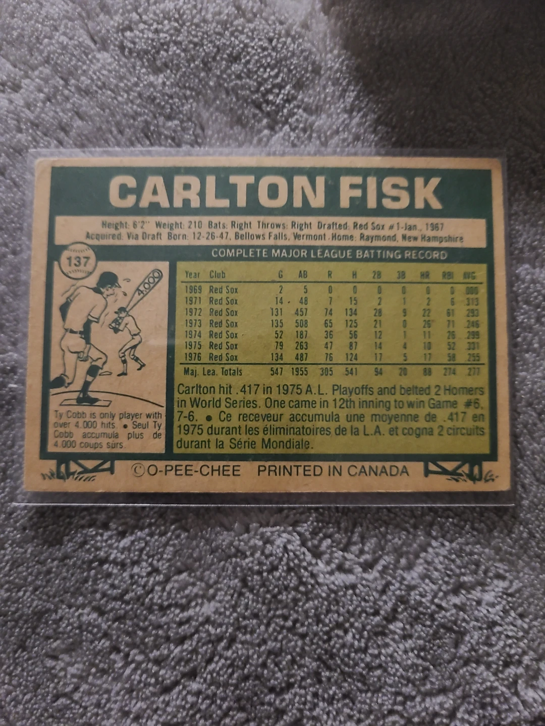 1977 O-Pee-Chee Carlton Fisk Baseball Card - photo 2