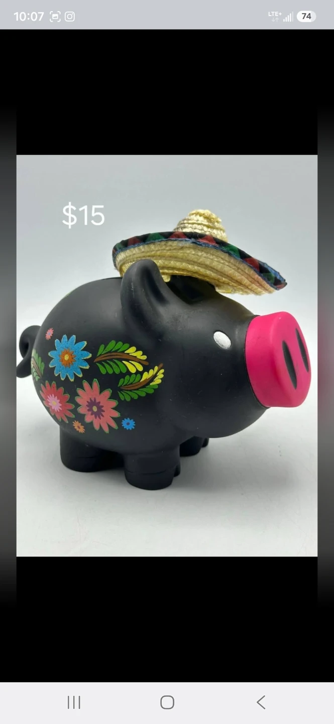 Black Piggy Bank with Sombrero