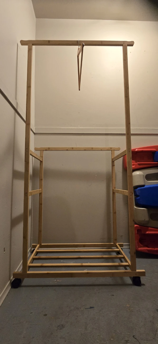 Wooden Rolling Clothing Rack – Like New - photo 2