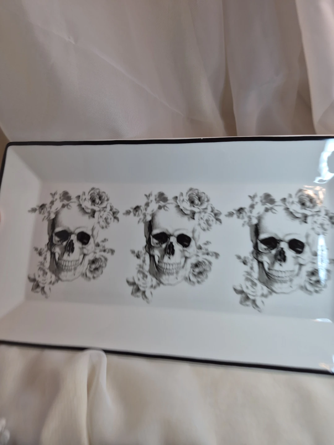 Awesome 14" x 8" Wicked Floral Skull Porcelain Serving Tray - photo 4