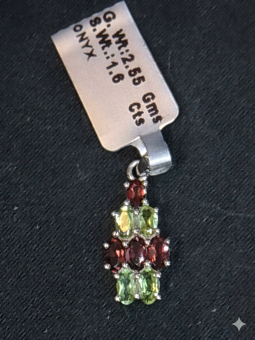 Fine Estate Multi-Gemstone Cluster Pendant - Sterling Silver 925