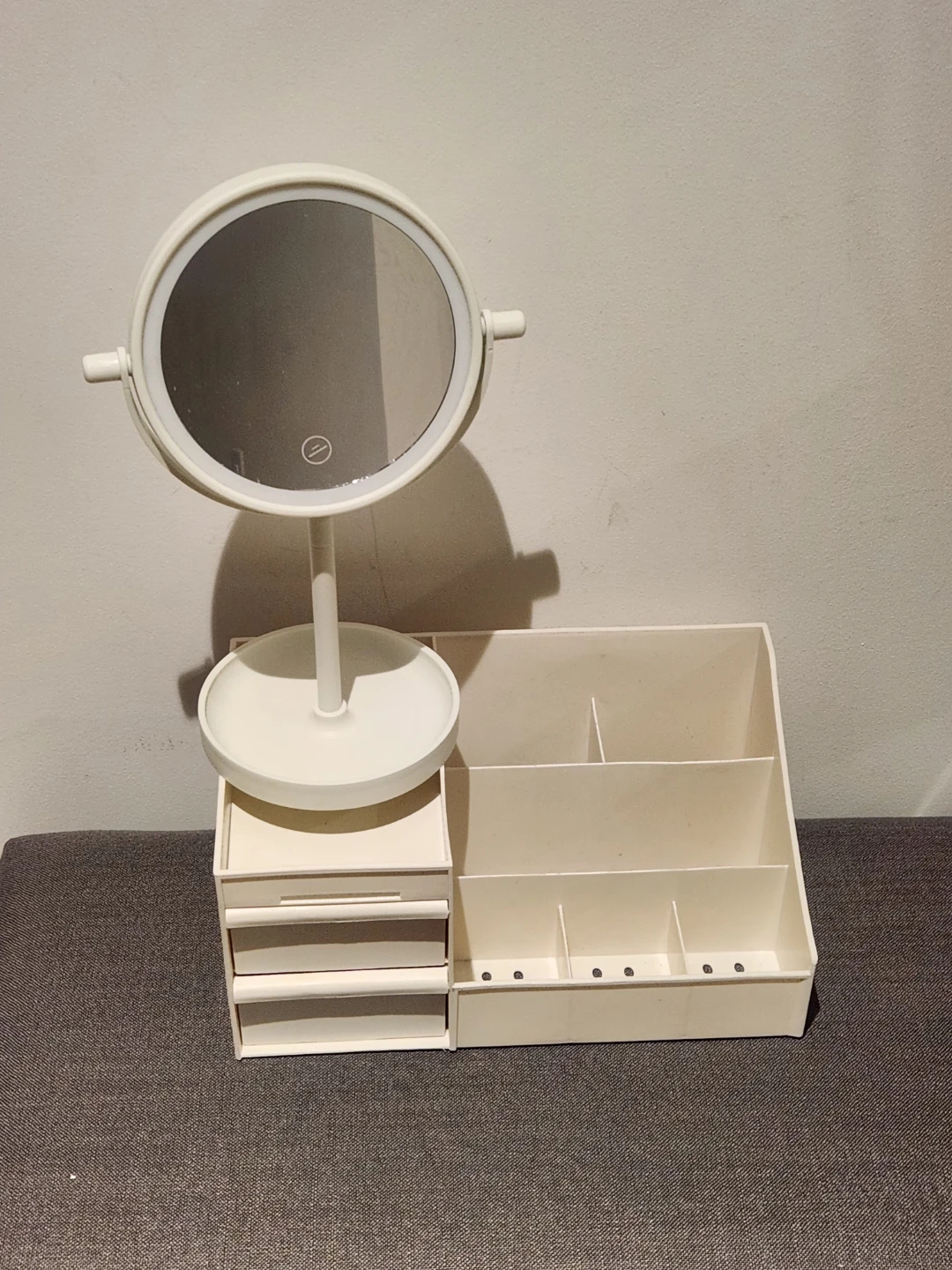 Cream Desktop Makeup Organizer with LED Mirror