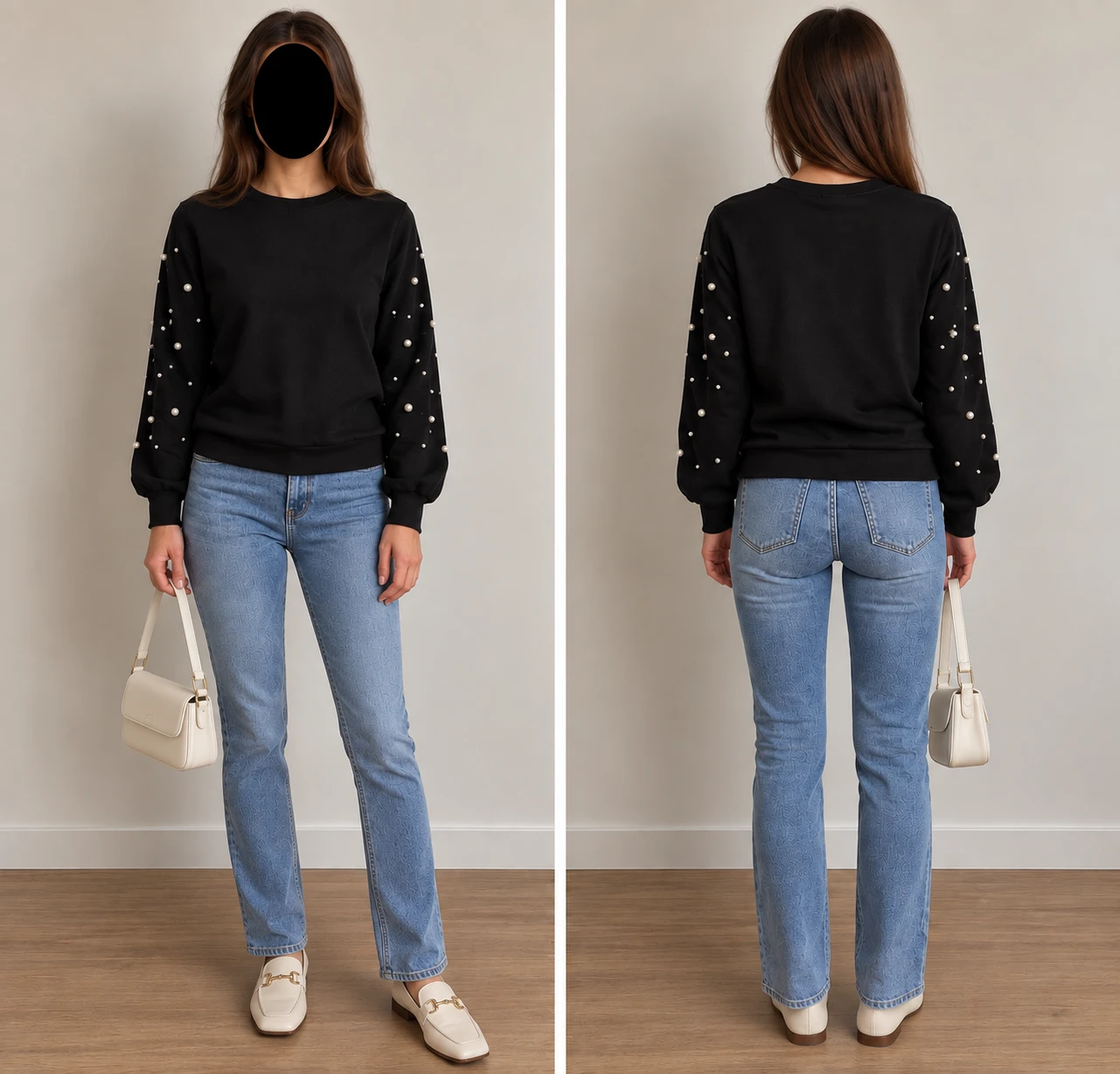 Size M ONLY Black Sweater with Pearl Details