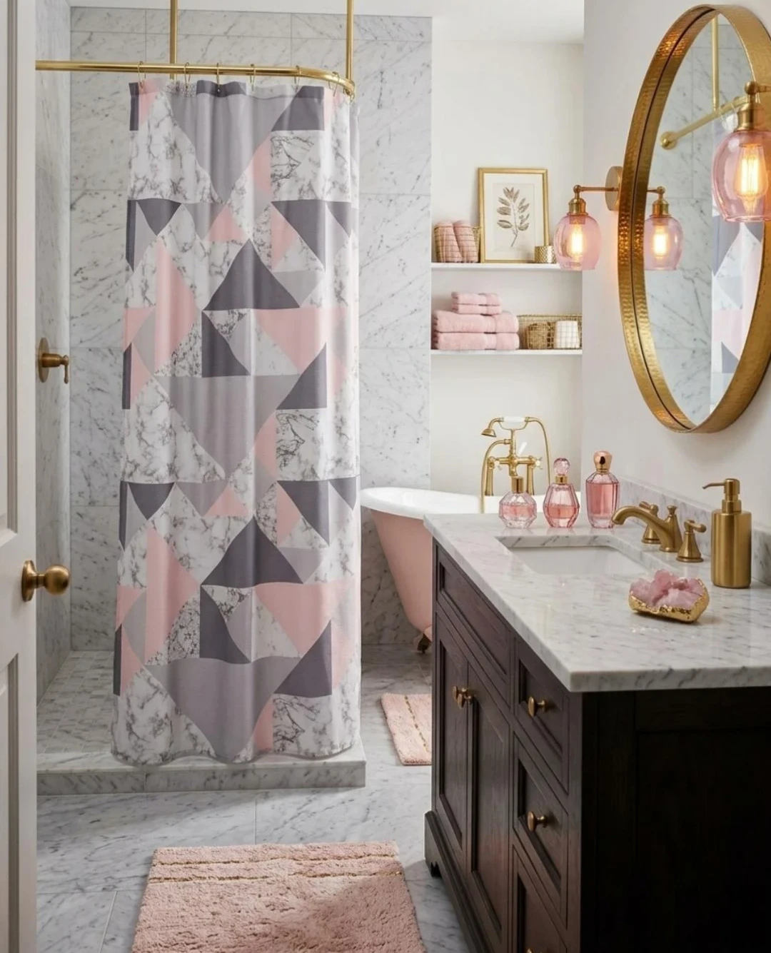 Geometric Marble Print Shower Curtain