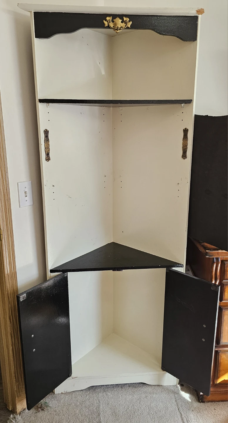 Black and white corner storage cabinet