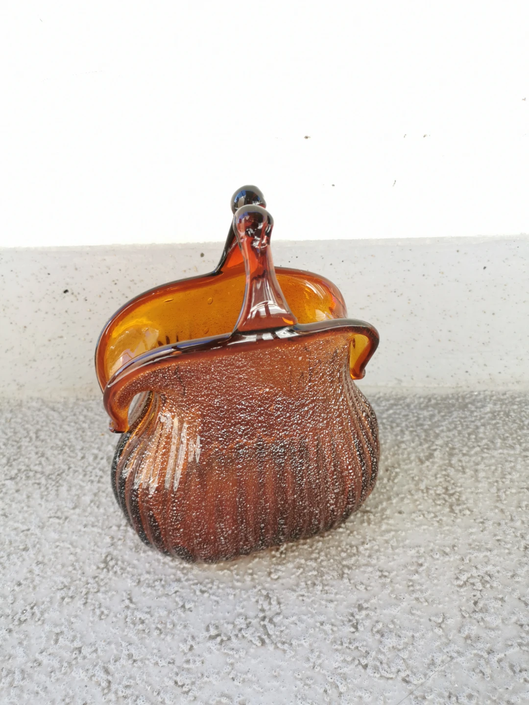 Vintage Art Glass Purse Vase Handblown Handbag Decor 9"
