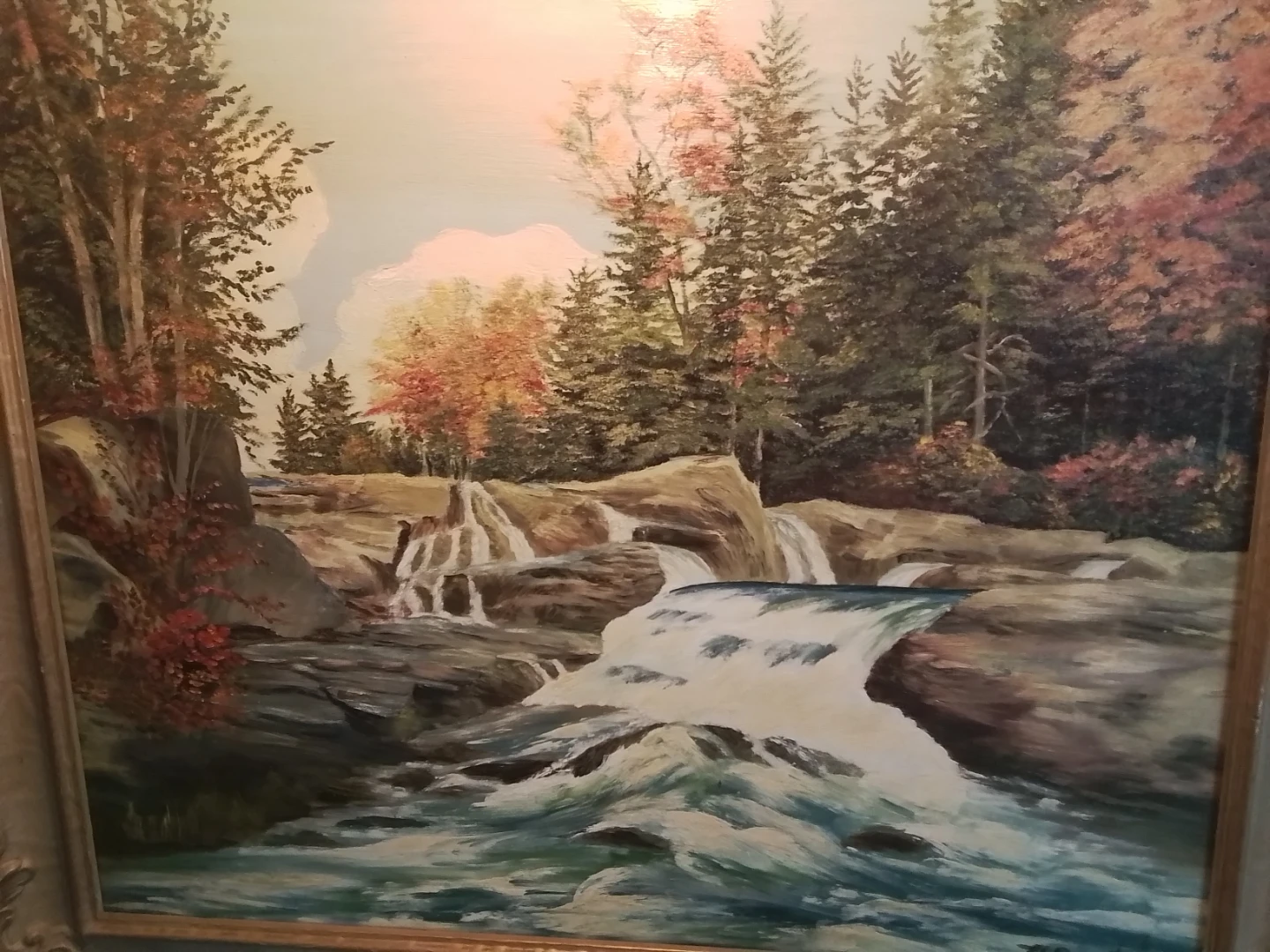 Vintage Mid-Century Waterfall Oil Painting by H. Boynton - photo 2