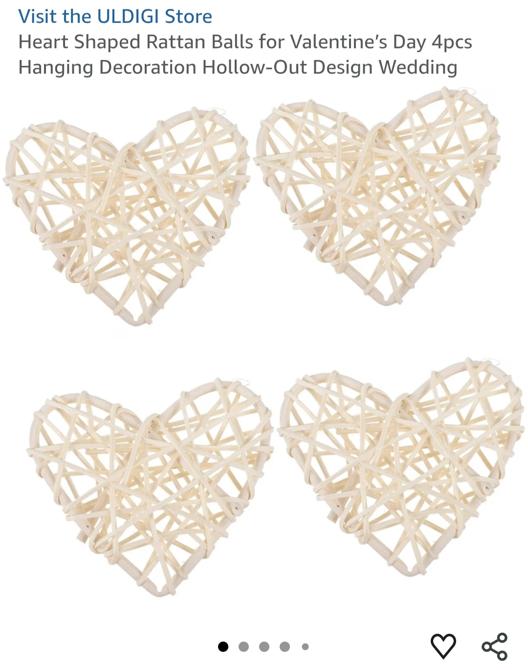 Heart Shaped Rattan Hanging Decorations - 4 Pcs