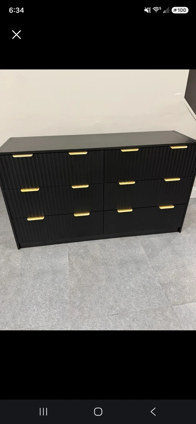 Black 6-Drawer Dresser with Gold Handles