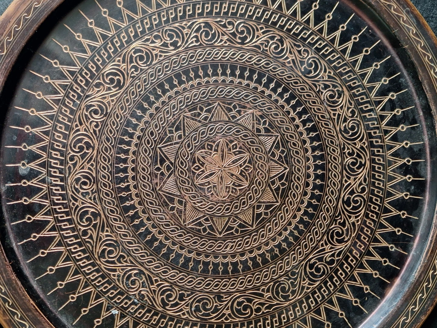 Two Vintage Etched Copper Decorative Trays - photo 2