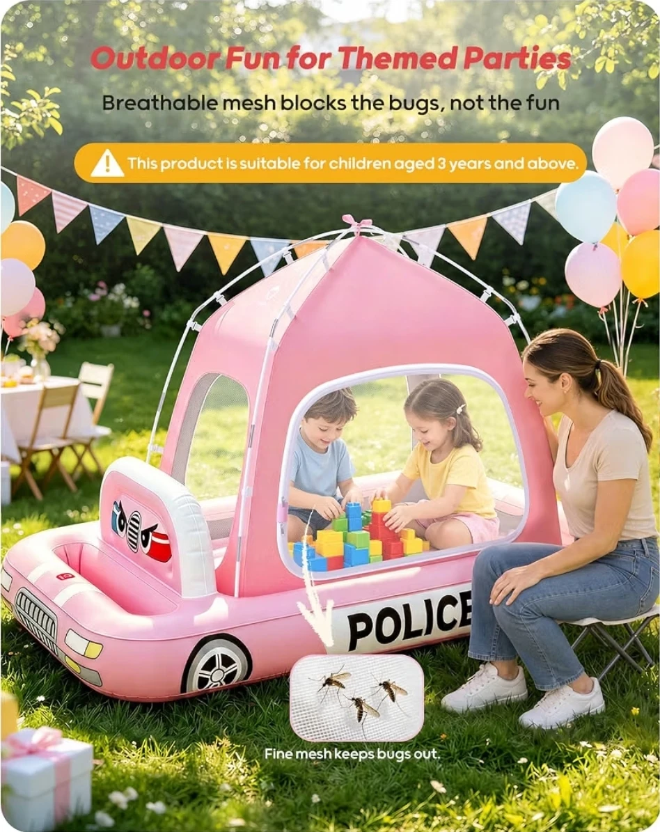 Pink Police Car Inflatable Bed for Kids - photo 2
