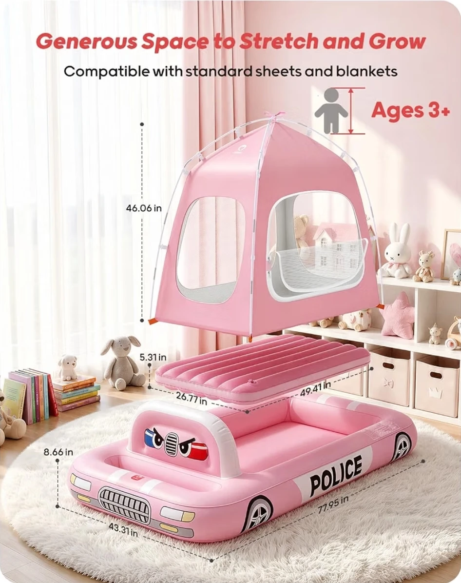 Pink Police Car Inflatable Bed for Kids - photo 3