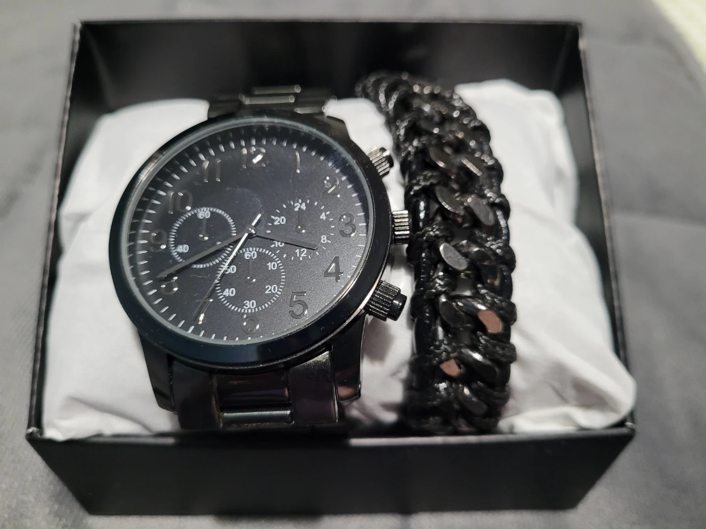 Black Men's Watch and Bracelet Set