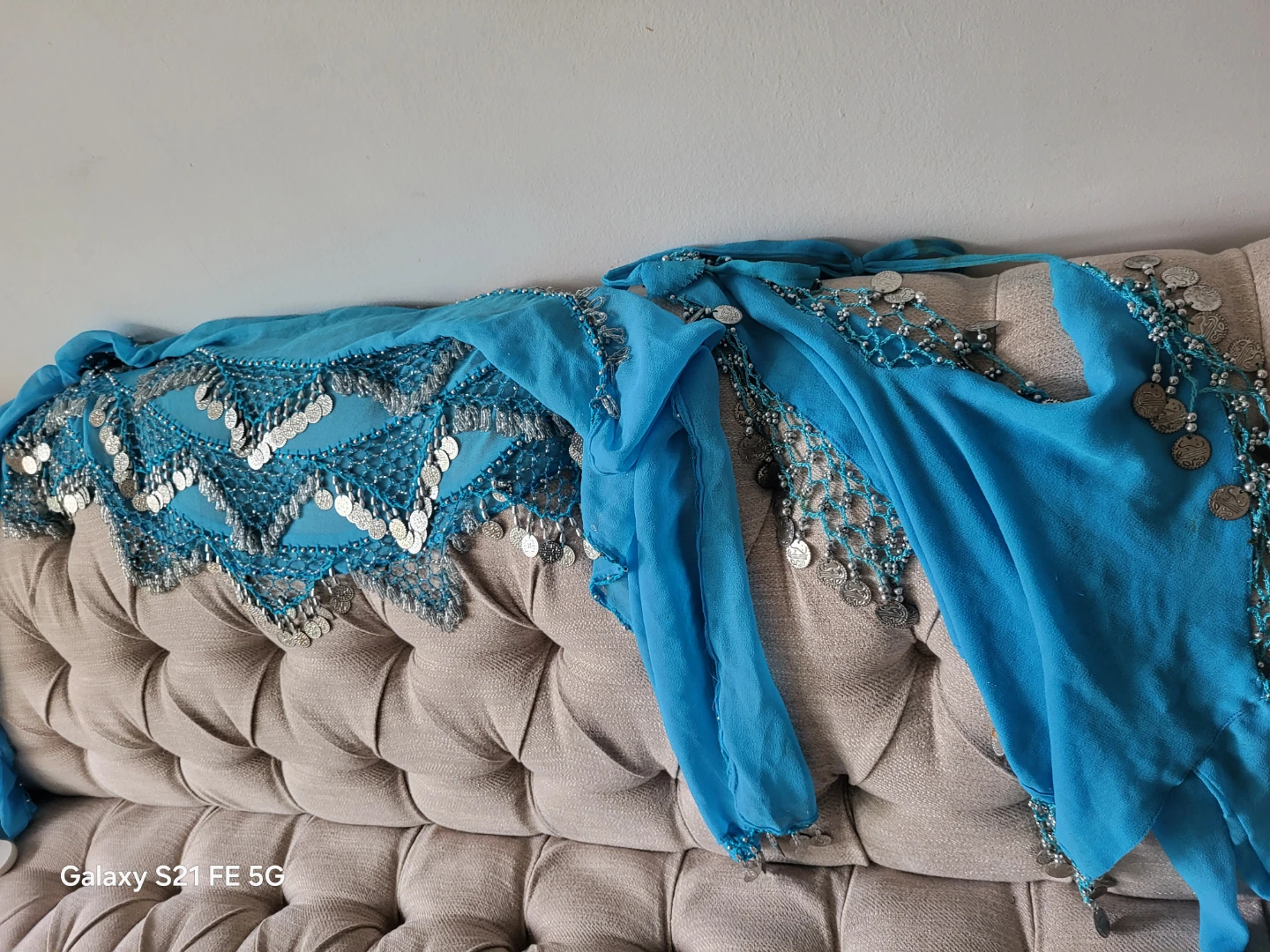 Blue and Gold Beaded Belly Dance Hip Scarf - photo 5