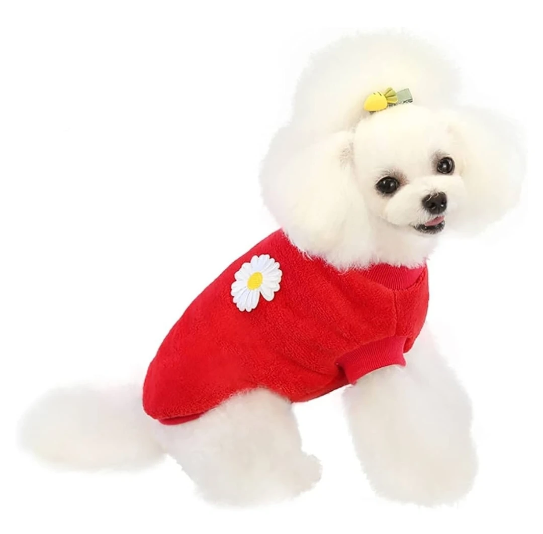 Dog Sweater Clothes Fleece Woolen Winter Warm Sweat Shirt Flower - photo 3