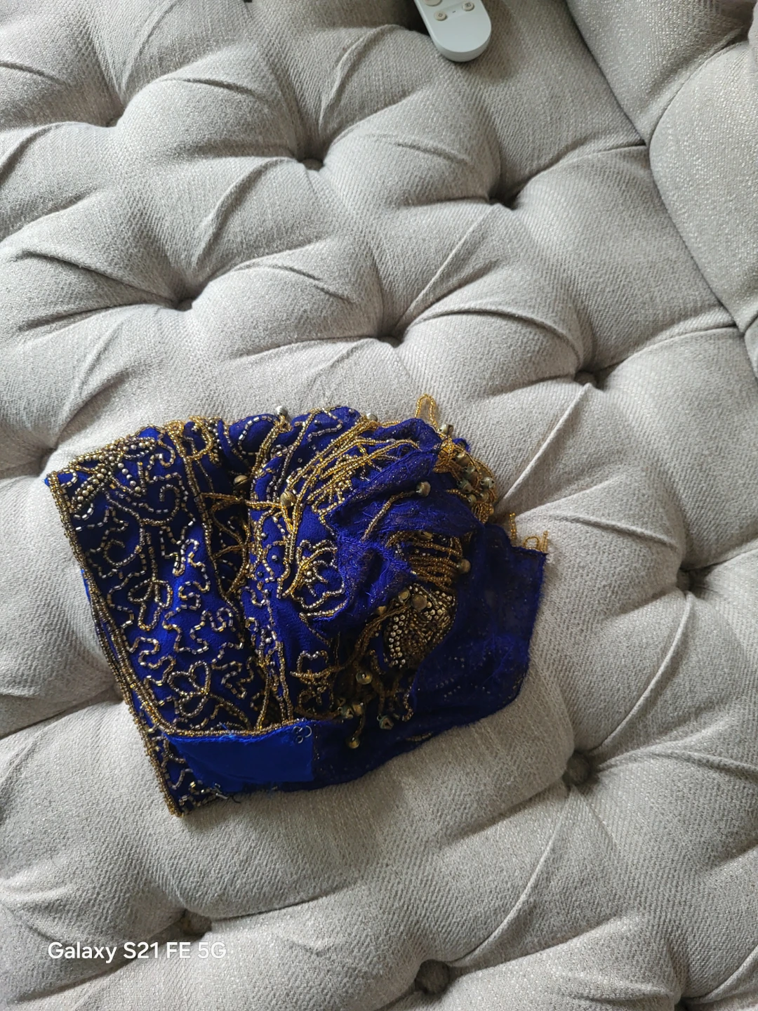 Blue and Gold Beaded Belly Dance Hip Scarf - photo 4
