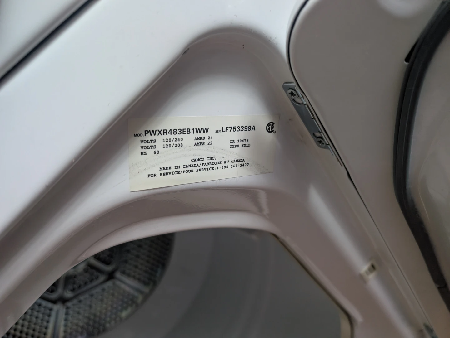 Camco Clothes Dryer PWXR483EB1WW - photo 4