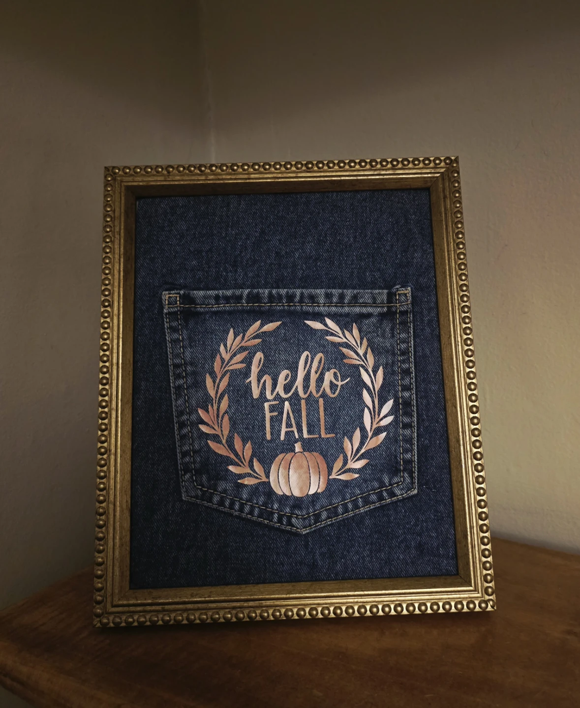Framed "Hello Fall" Denim Pocket Wall Art