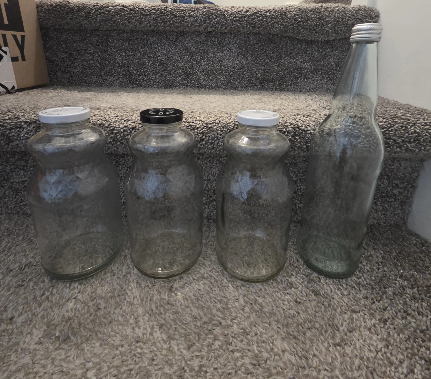 Set of 4 Empty Glass Jars and Bottle