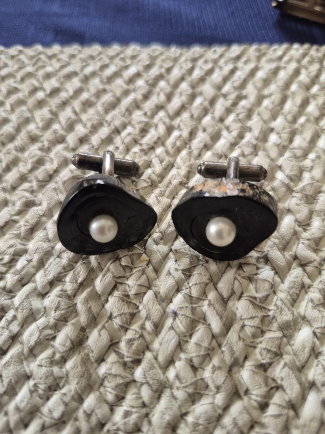 Vintage Pearl and Dark Stone Cufflinks - photo 2