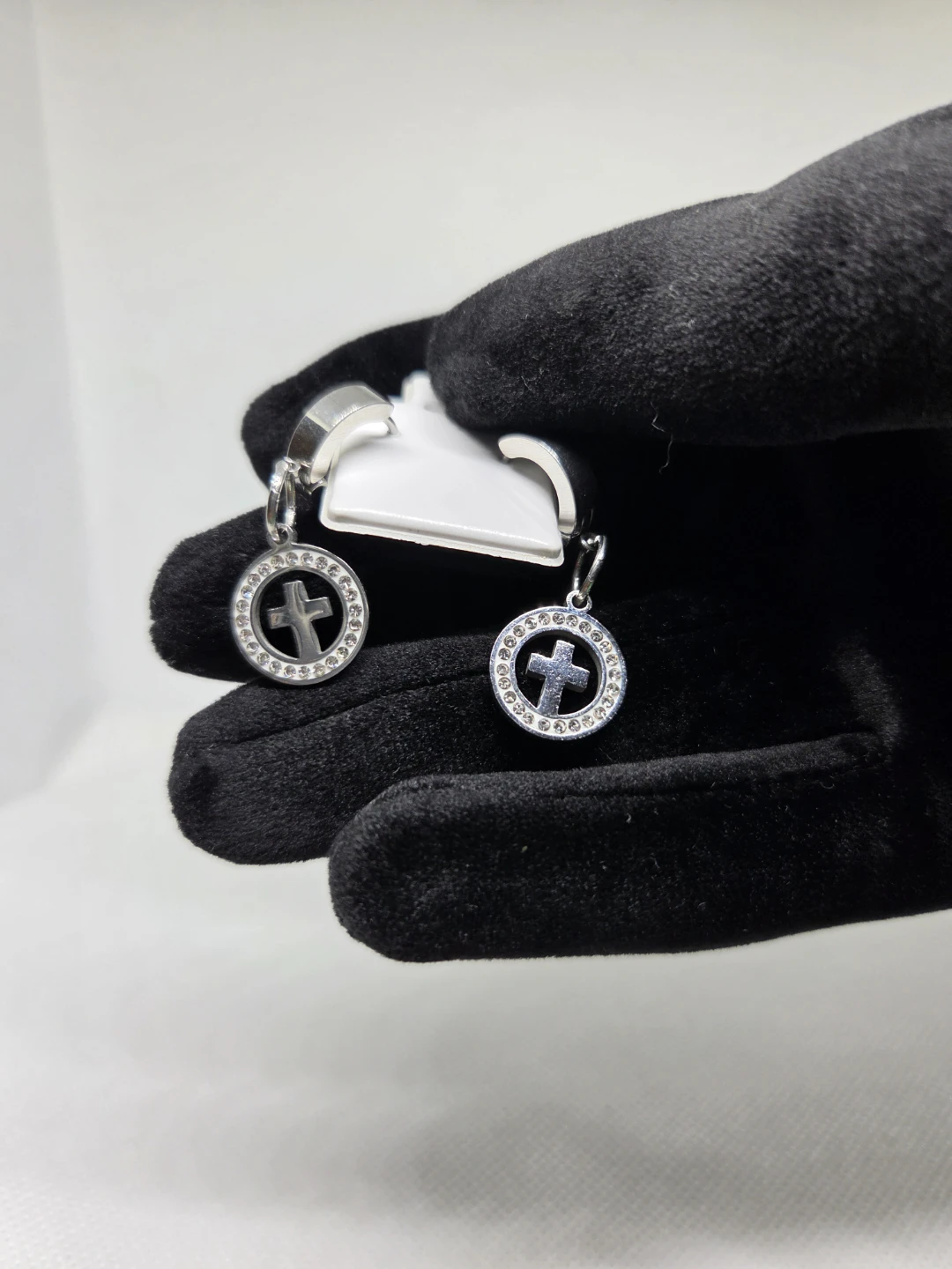 Silver Cross Dangle Earrings in Stainless Steel - photo 2