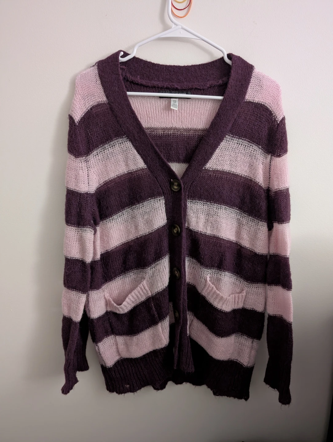 Urban Outfitters Striped Cardigan 2 pockets distressed