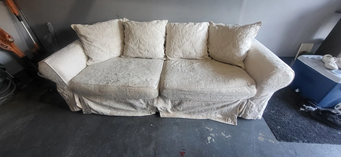 Large White 2-Cushion Sofa - Solid Frame - 90"