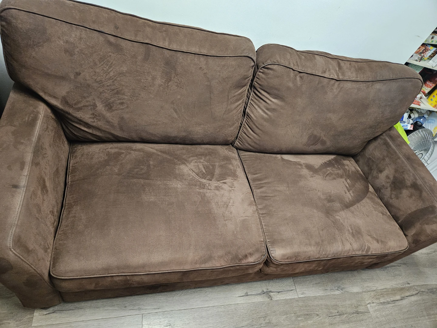 Brown Suede-Look Two-Seater Sofa