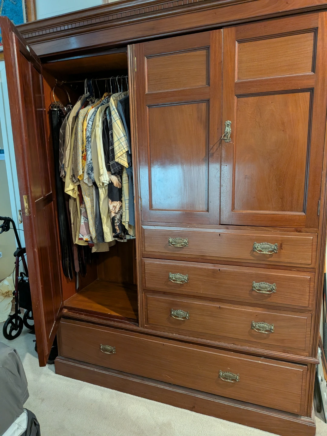 Vintage Wooden Wardrobe with Mirror - photo 3
