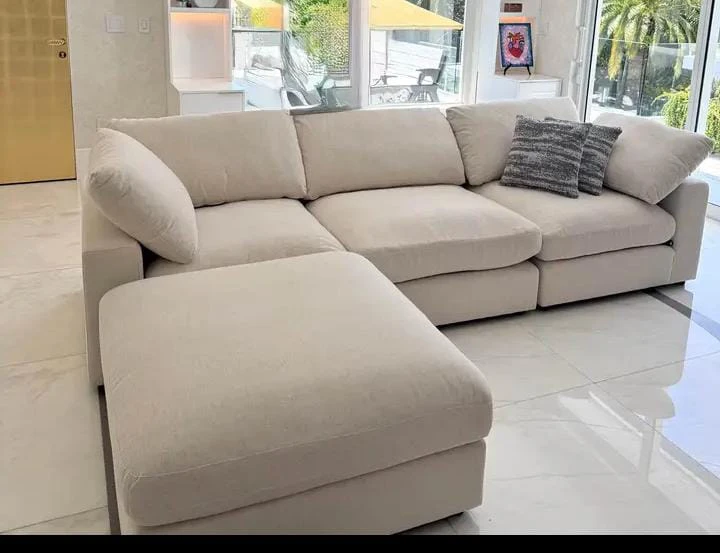 Cream Modular Sectional Sofa with Ottoman - photo 2