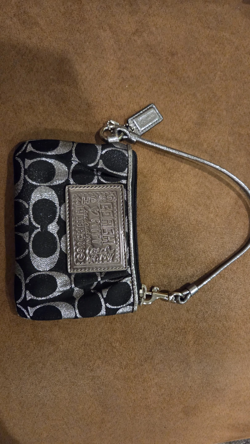Coach Poppy Wristlet Black and Silver