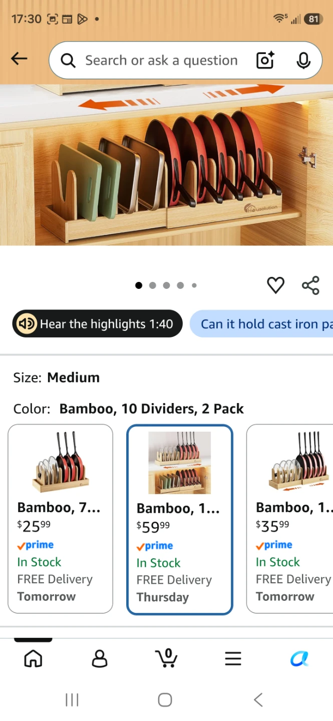 Housolution Expandable Bamboo Pan Organizer - photo 3