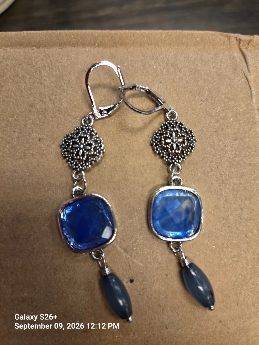 Silver Tone Blue Drop Earrings