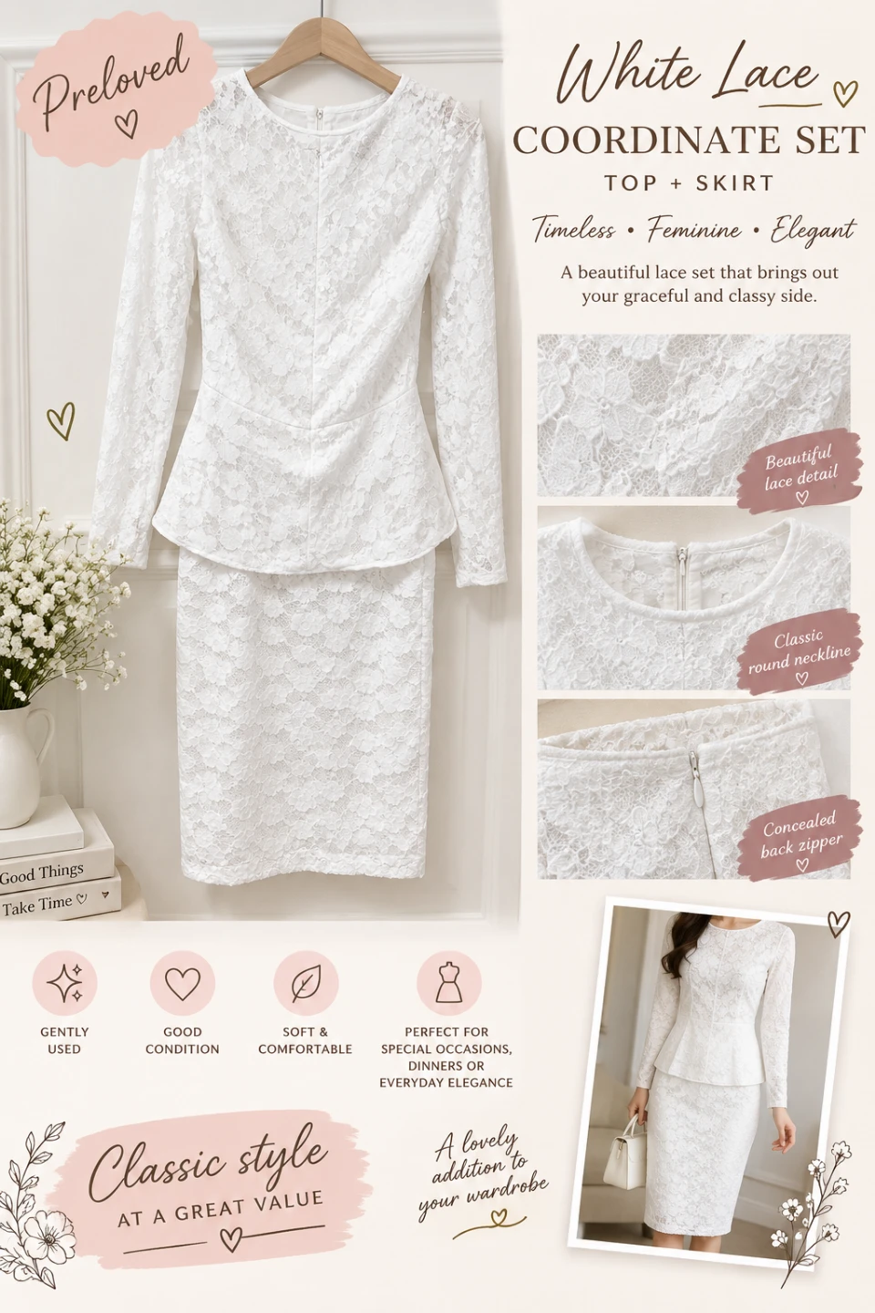 👗White Lace Coordinate Set - Size Small👗