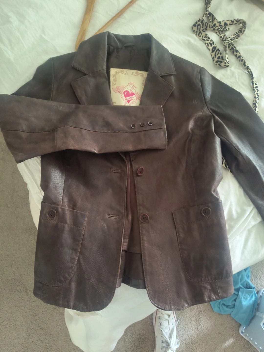 🍂 Vintage Style Heavy Leather Blazer Jacket – XS/S