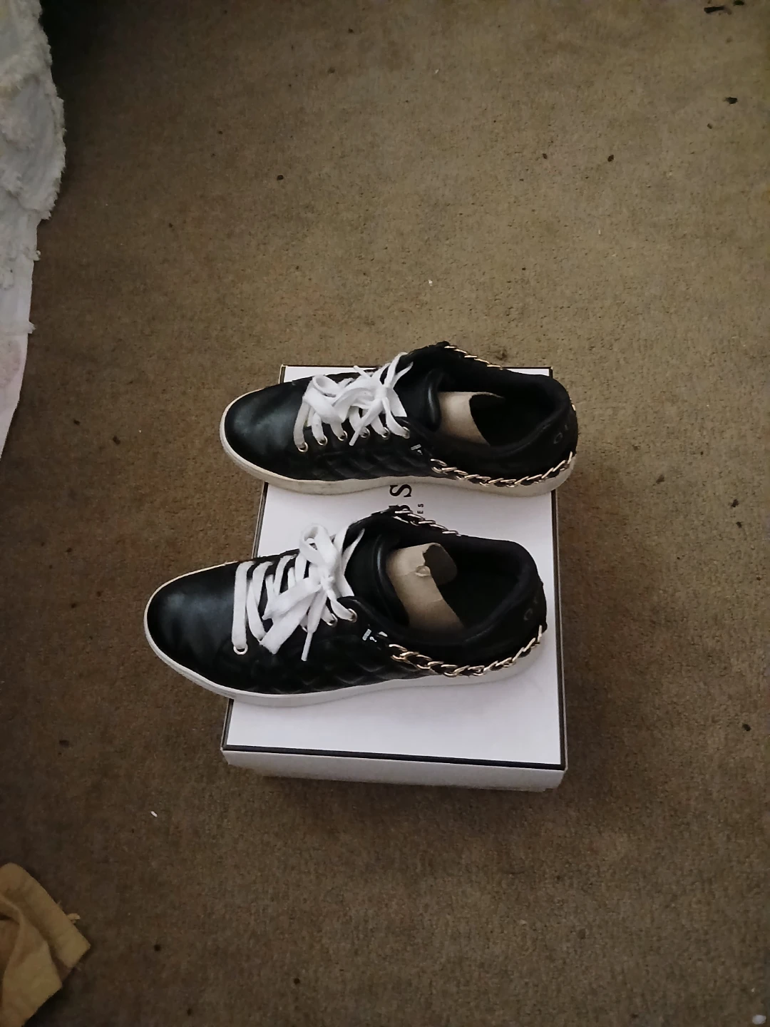 GUESS Black Quilted Sneakers with Chain Detail