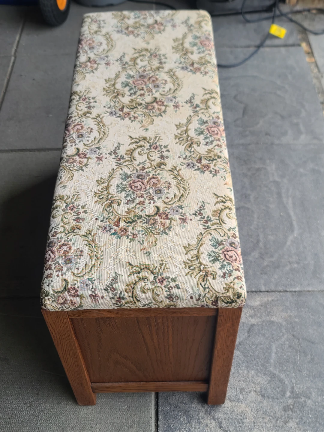 Oak Storage Bench with Floral Upholstered Seat - photo 3