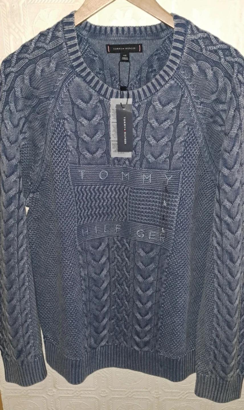 Tommy Hilfiger 100% Cotton/Cable Knit Sweater/Brushed Blue, L-XL - photo 2