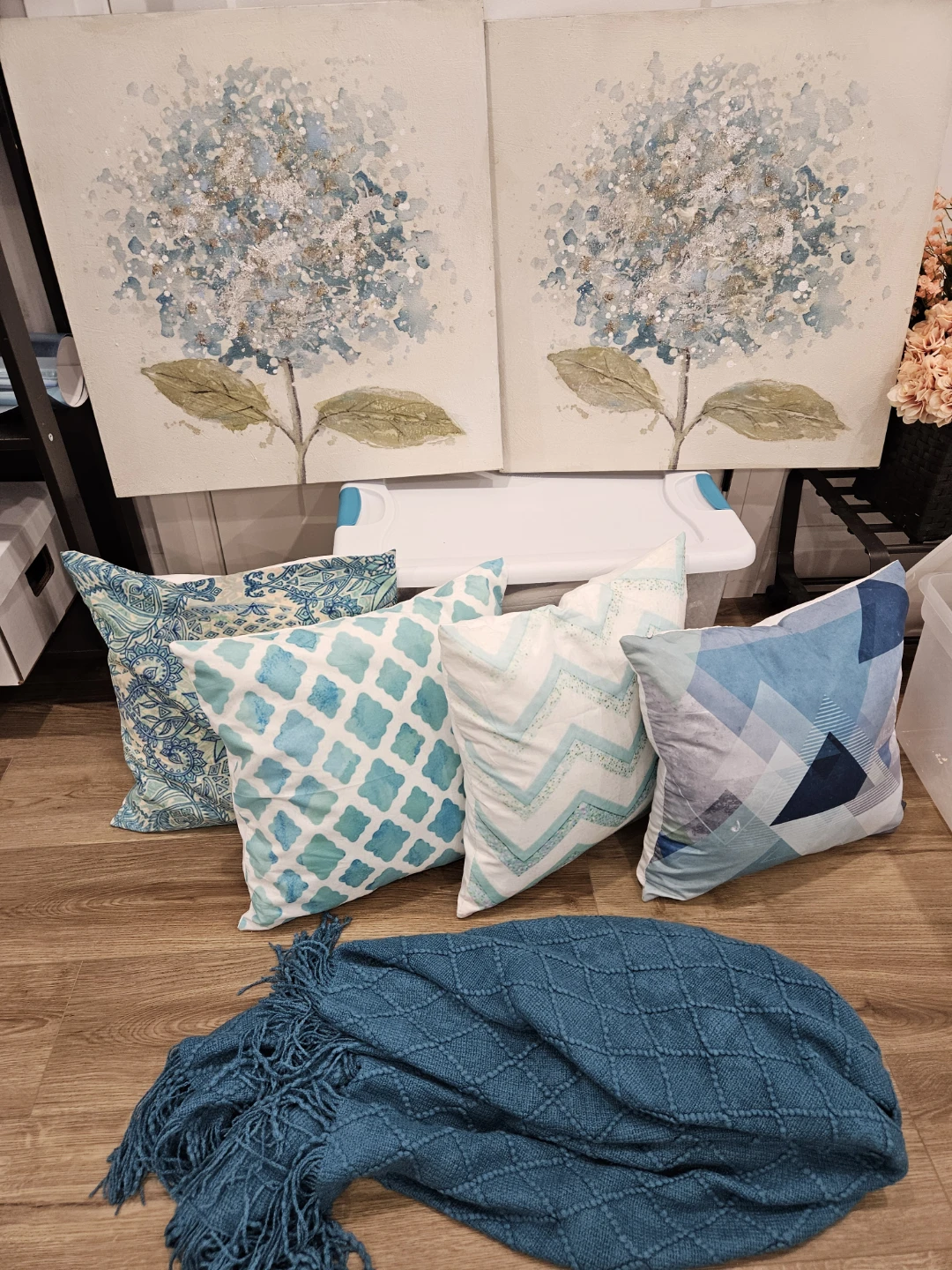 Art and Blue Decorative Pillow and Throw Set