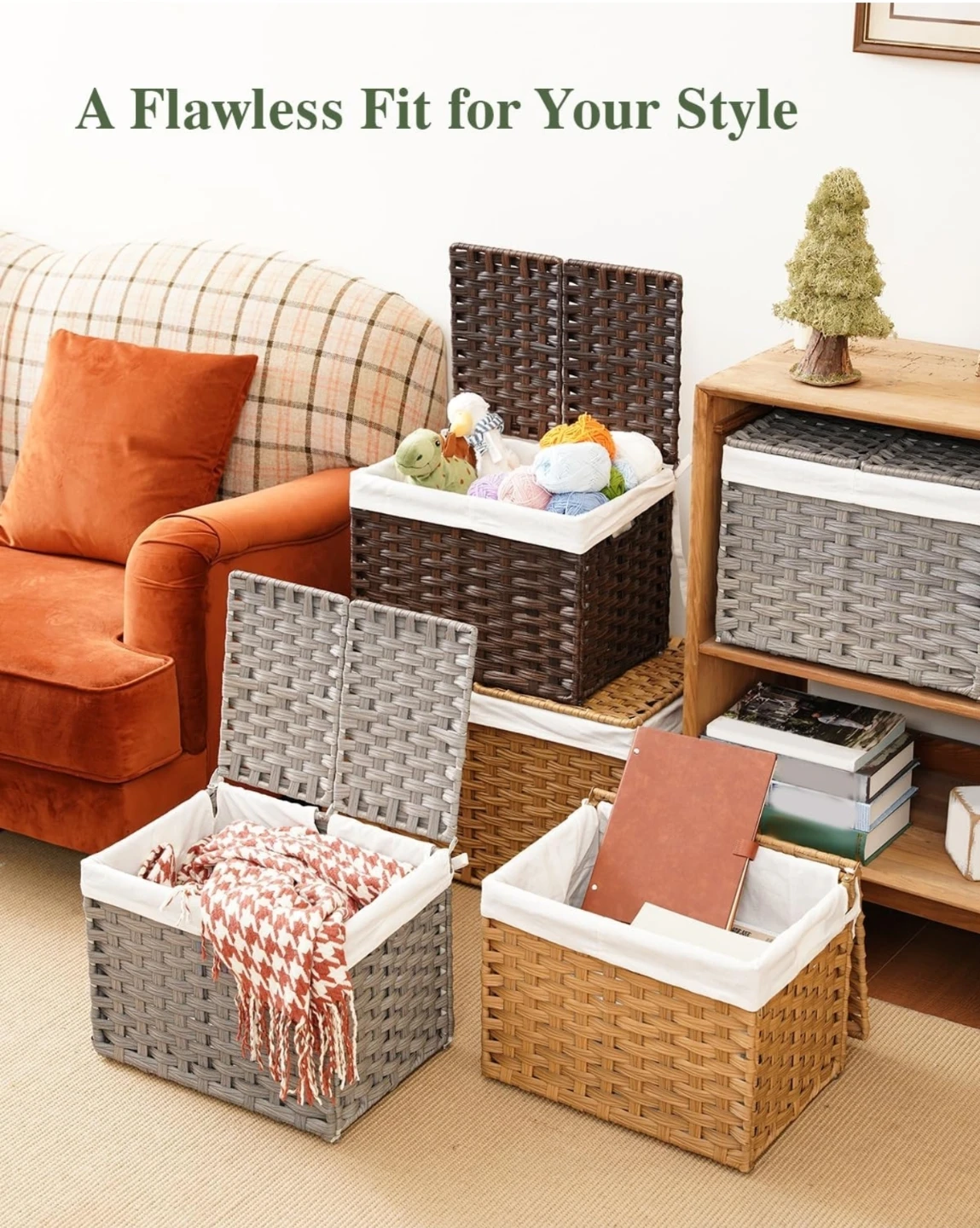 SETVSON Woven Storage Basket with Lid - photo 4