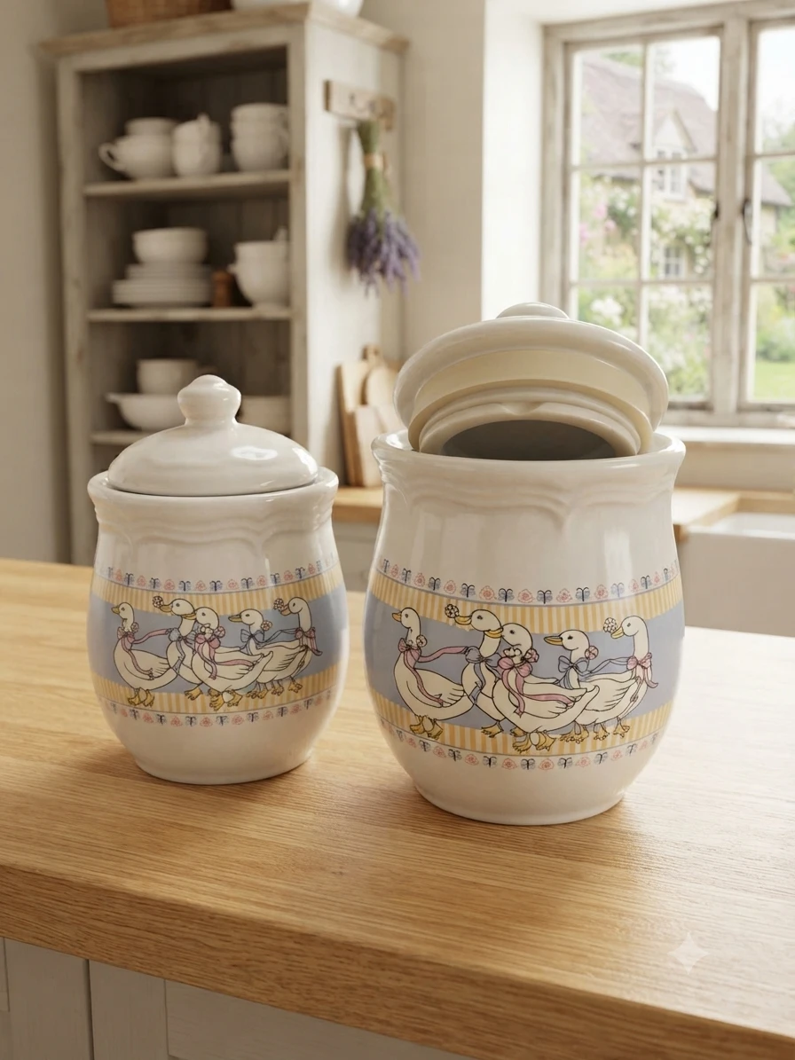 Vintage Goose Pattern Ceramic Kitchen Canister Set